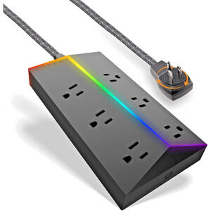 Titan LED 6-Outlet Surge Protector 4ft Braided Extension Cord W/Light Strip NEW